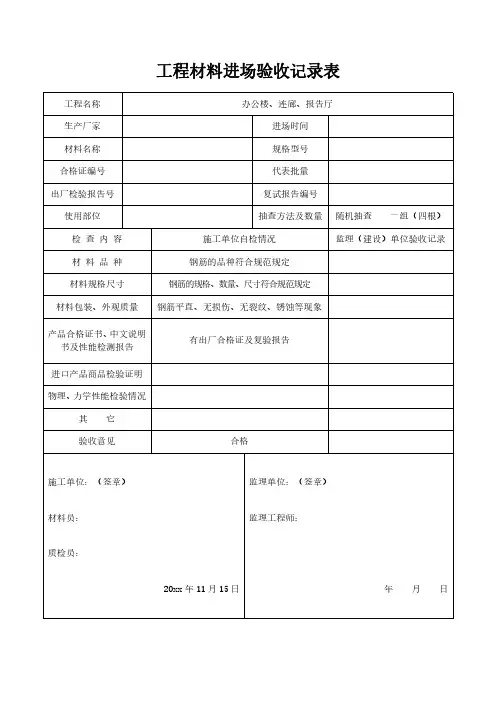 工程材料进场验收记录表模板