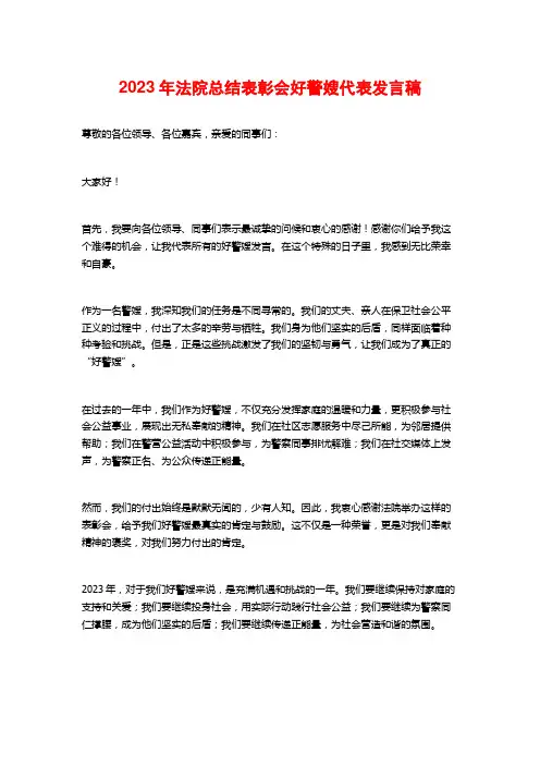 2023年法院总结表彰会好警嫂代表发言稿