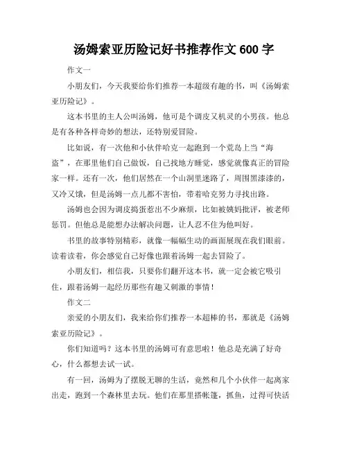 汤姆索亚历险记好书推荐作文600字