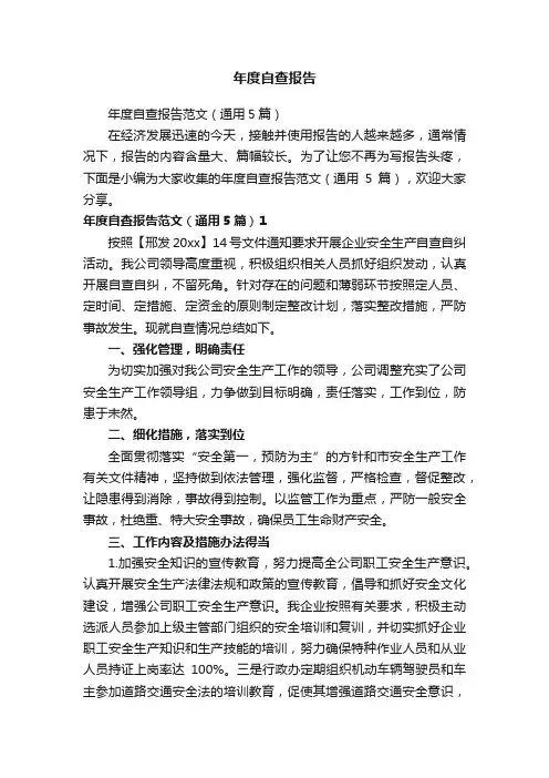 年度自查报告范文（通用5篇）