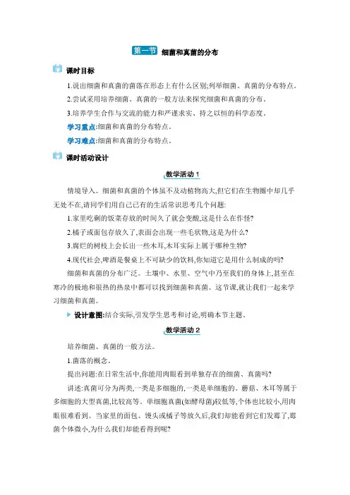 2024年人教版八年级生物上册第五单元生物圈中的其他生物第四章细菌和真菌教案第一节 细菌和真菌的分布