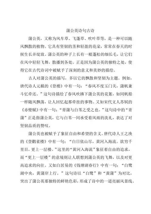 蒲公英诗句古诗