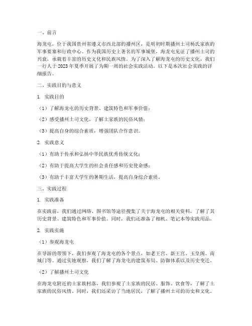 海龙屯的社会实践报告