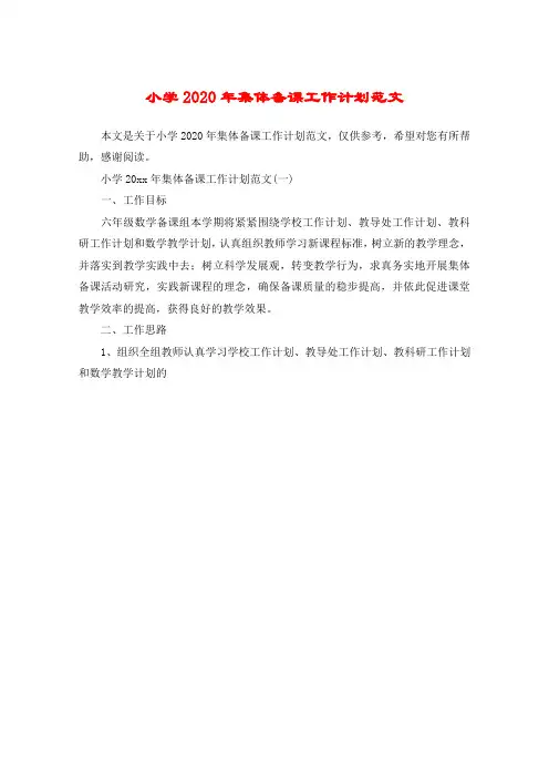小学2020年集体备课工作计划范文