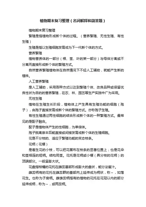 植物期末复习整理（名词解释和简答题）
