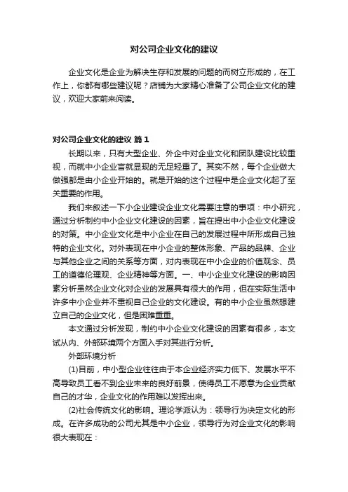 对公司企业文化的建议