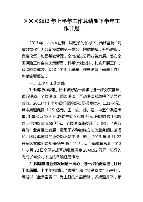 2013年上半年工作总结暨下半年工作计划