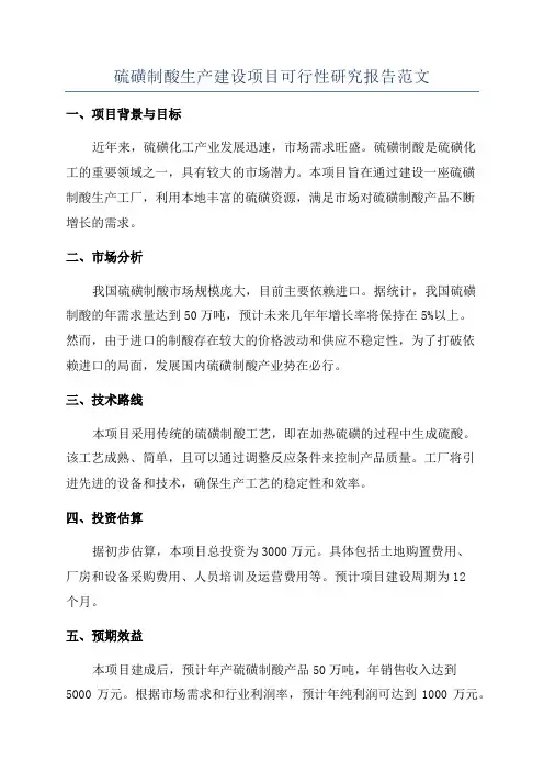 硫磺制酸生产建设项目可行性研究报告范文