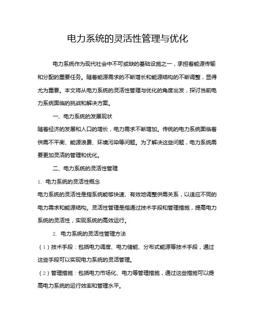 电力系统的灵活性管理与优化