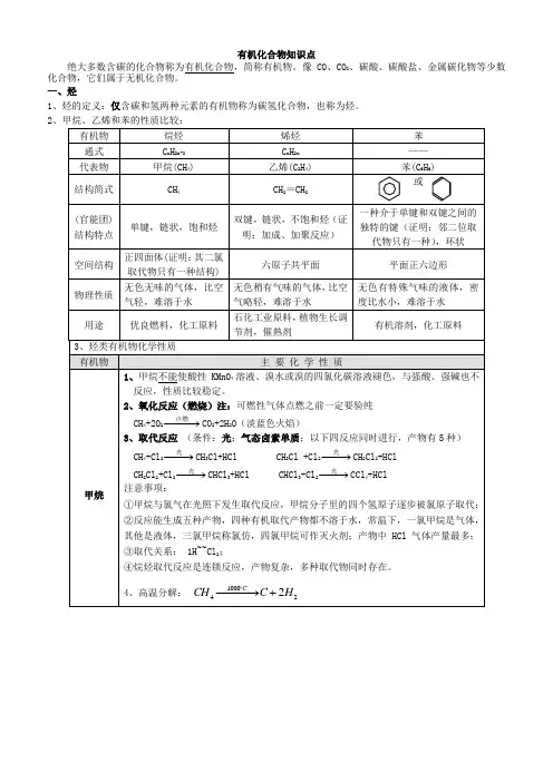 人教版高中化学必修二有机化合物知识点与练习题(附答案)