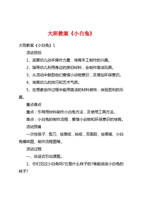 大班教案《小白兔》