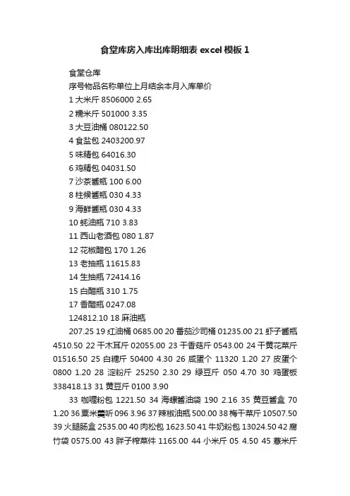 食堂库房入库出库明细表excel模板1