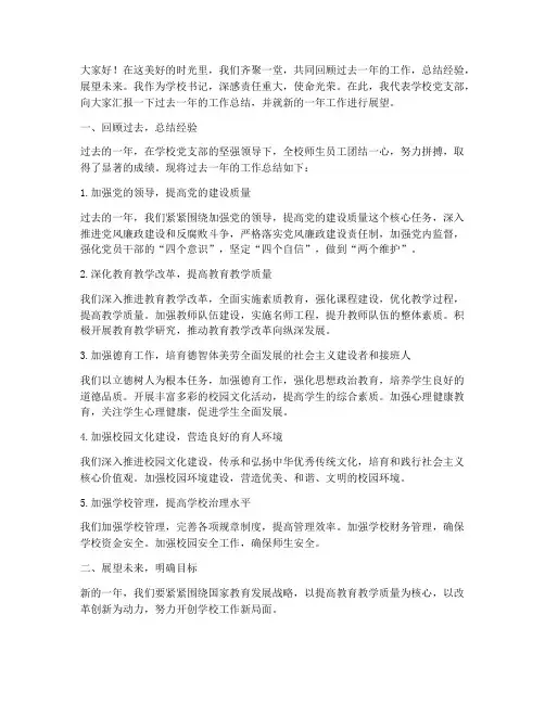 学校书记工作总结发言稿