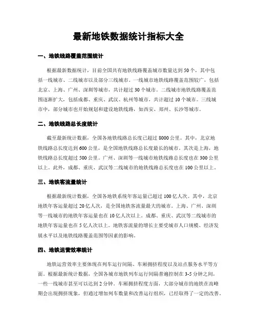 最新地铁数据统计指标大全