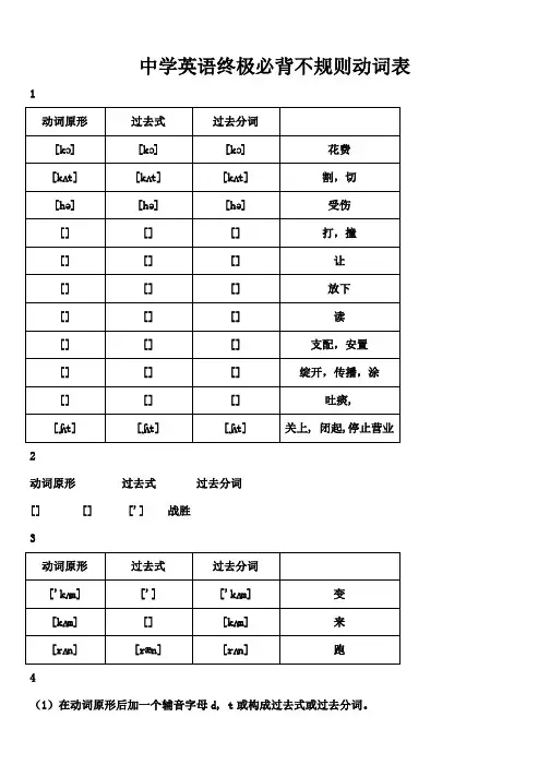 高中英语终极必背不规则动词表