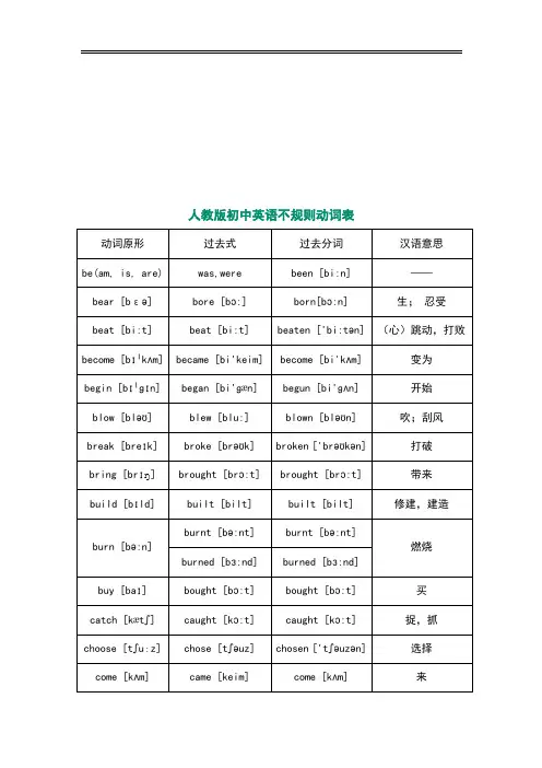 中考复习人教版初中英语不规则动词表  (带音标)
