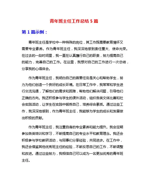 青年班主任工作总结5篇