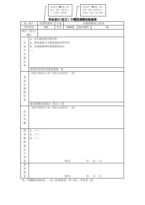 毕业论文中期检查模板