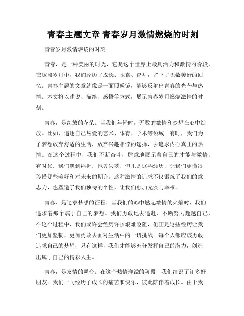  青春主题文章 青春岁月激情燃烧的时刻