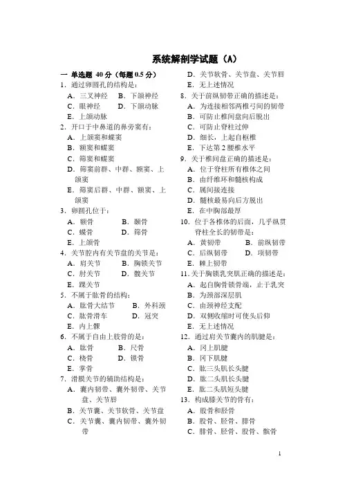 系统解剖学试题