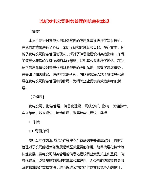 浅析发电公司财务管理的信息化建设