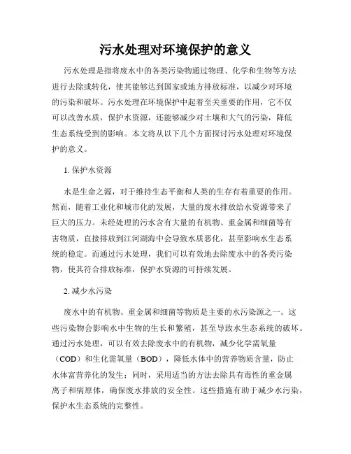 污水处理对环境保护的意义