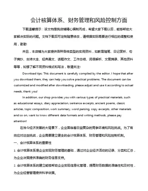 会计核算体系、财务管理和风险控制方面