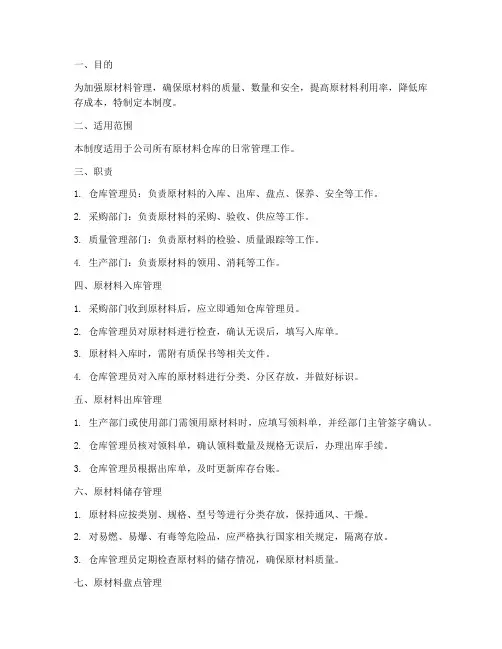原材料仓库管理制度及规定