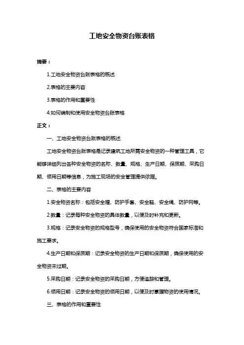 工地安全物资台账表格