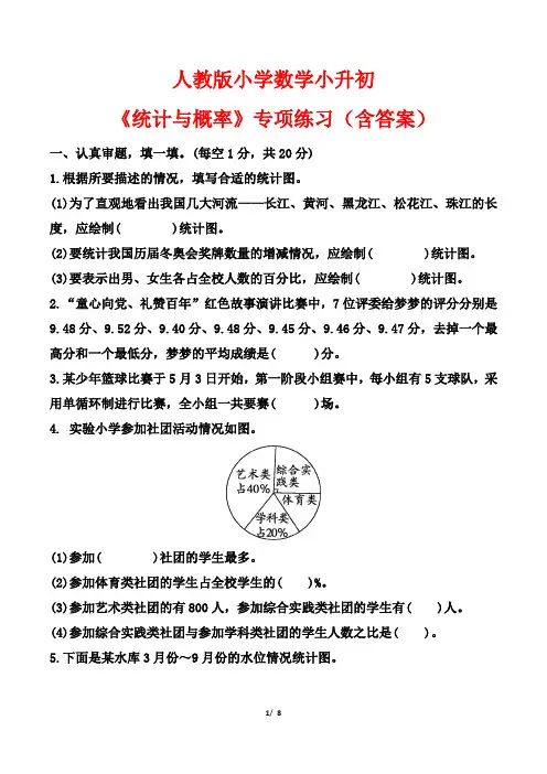 人教版小学数学小升初《统计与概率》专项练习(含答案)