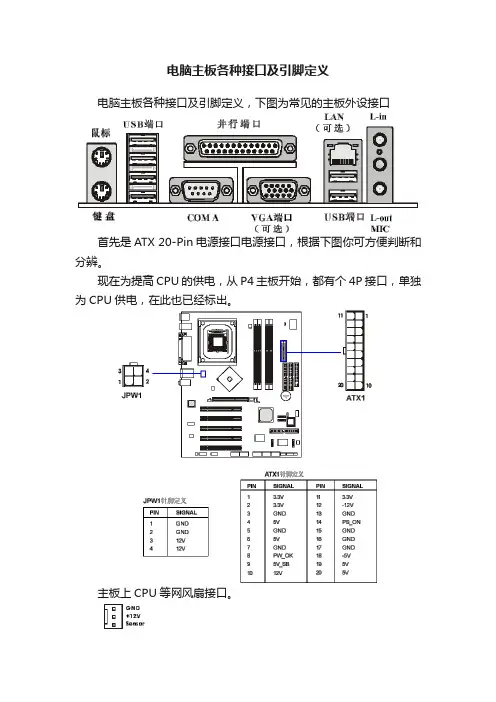 电脑主板各种接口及引脚定义