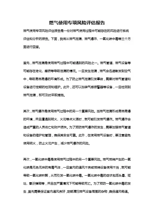 燃气使用专项风险评估报告