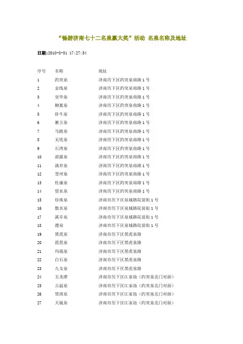 济南七十二名泉地址