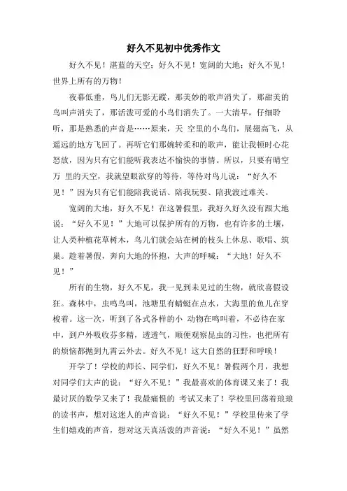 好久不见初中优秀作文