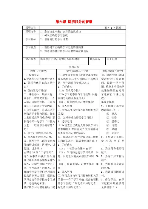 七年级政治上册 第六课 聪明以外的智慧(第1课时)教学设计 教科版