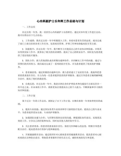 心内科副护士长年终工作总结与计划
