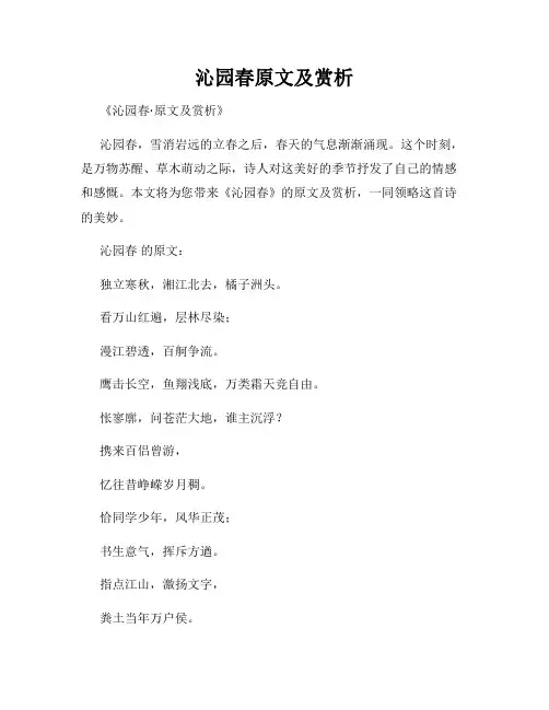 沁园春原文及赏析