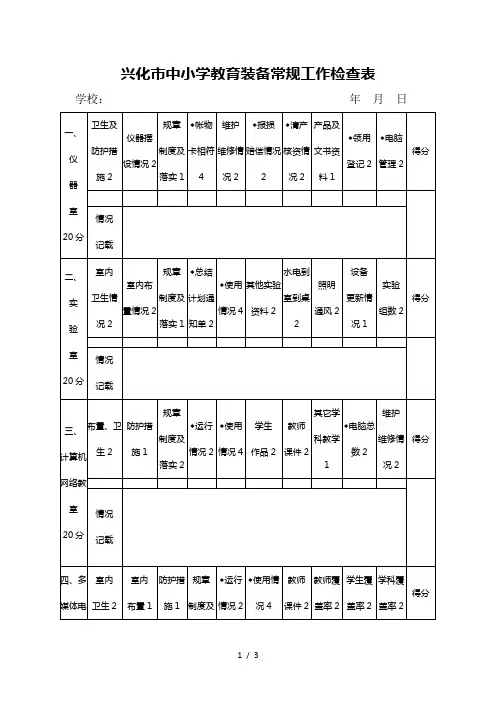 兴化市中小学教育教学装备常规工作检查表