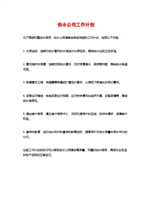 供水公司工作计划