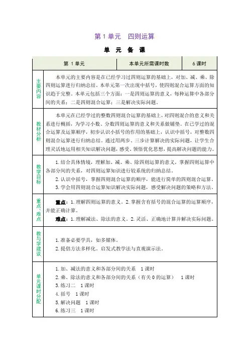 人教版四年级数学下册第一单元《四则运算》 精品同步教案