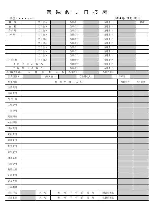 医院收支日报表
