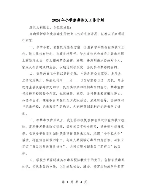 2024年小学禁毒防艾工作计划（二篇）