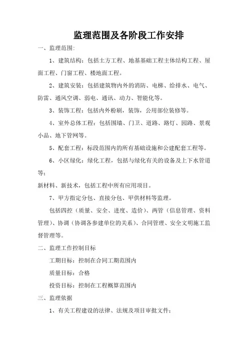 监理范围及各阶段工作安排