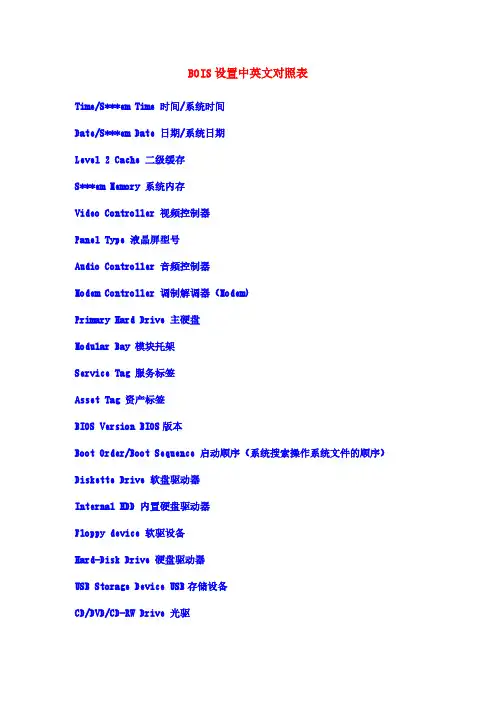 BOIS设置中英文对照表