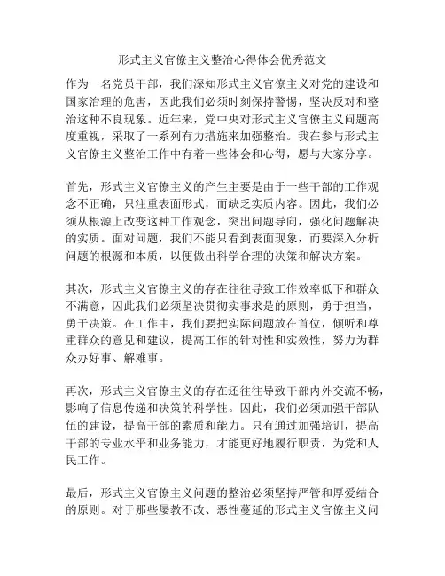 形式主义官僚主义整治心得体会优秀范文