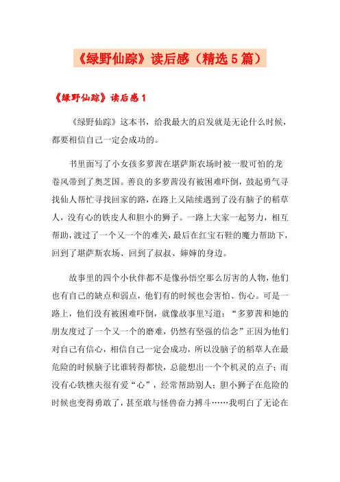 《绿野仙踪》读后感(精选5篇)