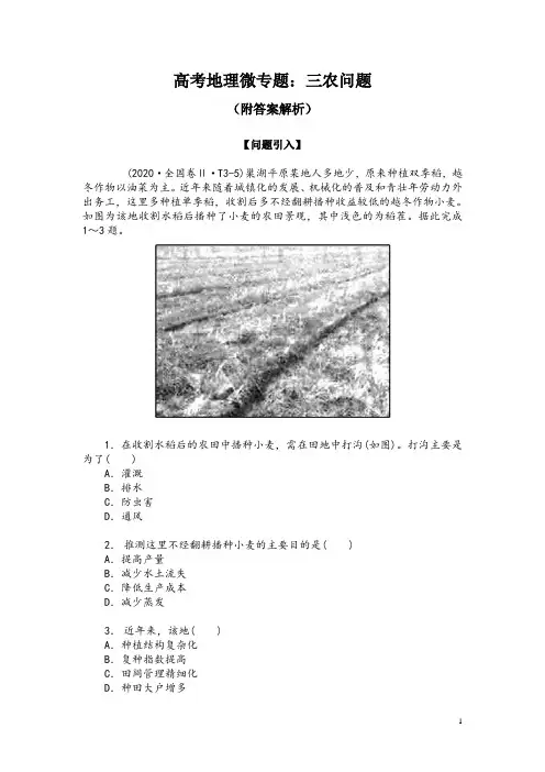 高考地理微专题：三农问题(附答案解析)
