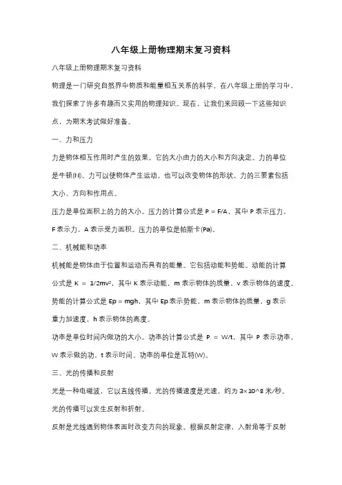 八年级上册物理期末复习资料