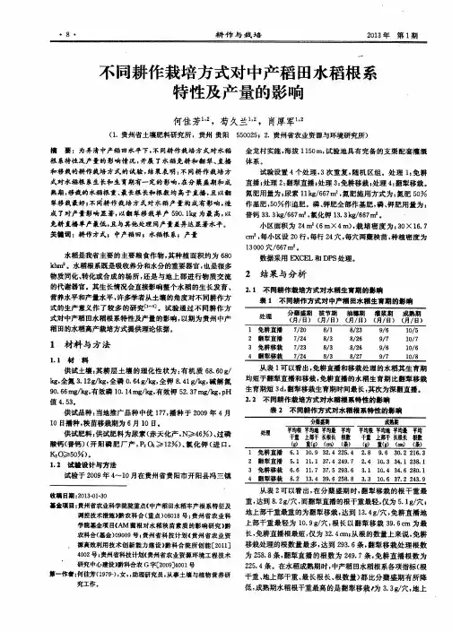 不同耕作栽培方式对中产稻田水稻根系特性及产量的影响