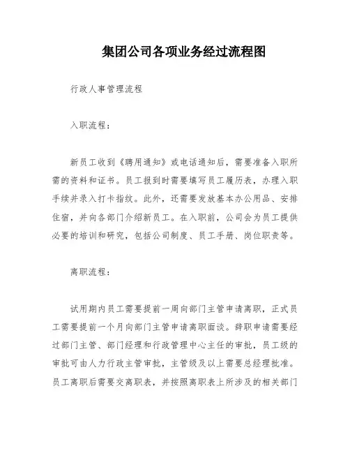 集团公司各项业务经过流程图